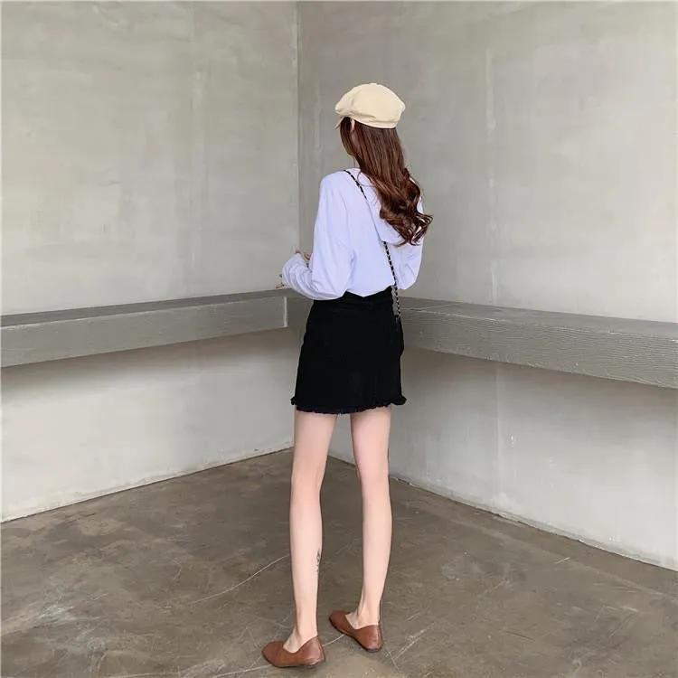 Skirt Women Hong Kong Slim Look High Waist White All-Matching Student Korean Hip Flattering A-Line Skirt