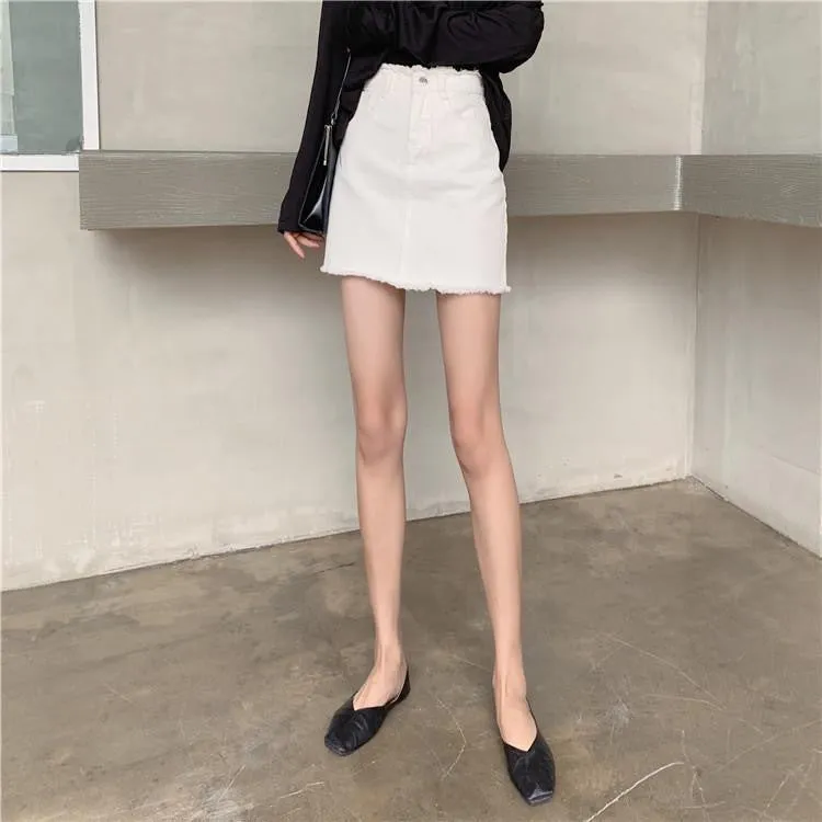 Skirt Women Hong Kong Slim Look High Waist White All-Matching Student Korean Hip Flattering A-Line Skirt