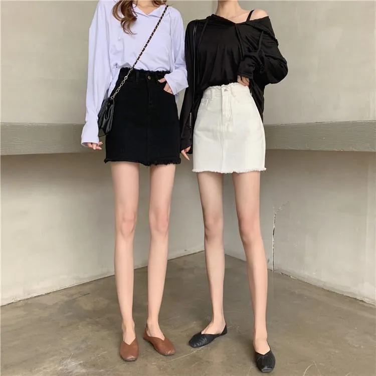 Skirt Women Hong Kong Slim Look High Waist White All-Matching Student Korean Hip Flattering A-Line Skirt