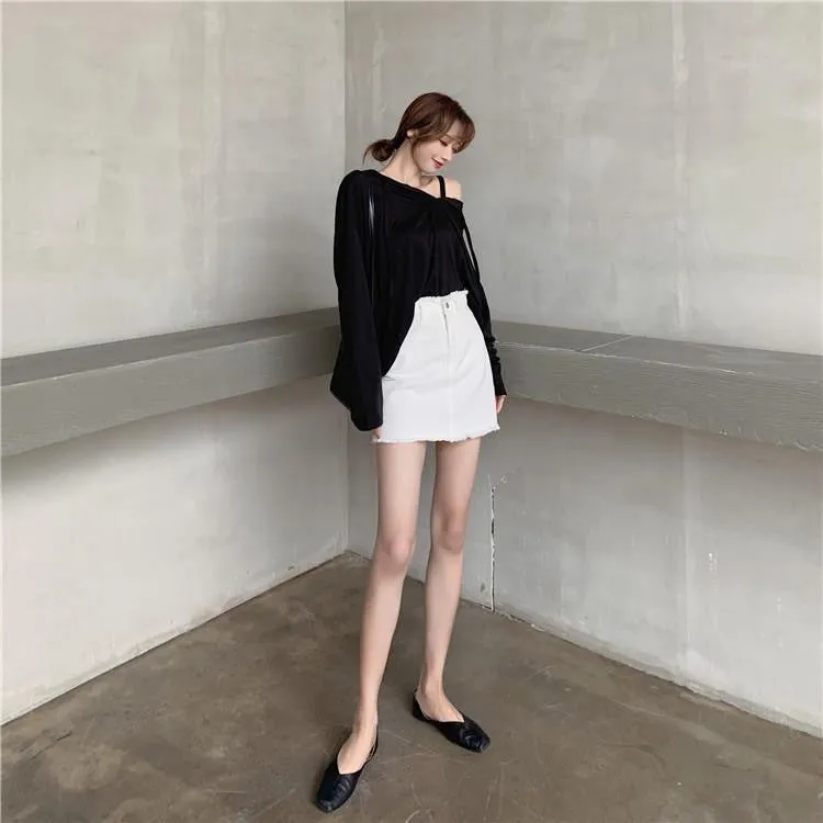 Skirt Women Hong Kong Slim Look High Waist White All-Matching Student Korean Hip Flattering A-Line Skirt