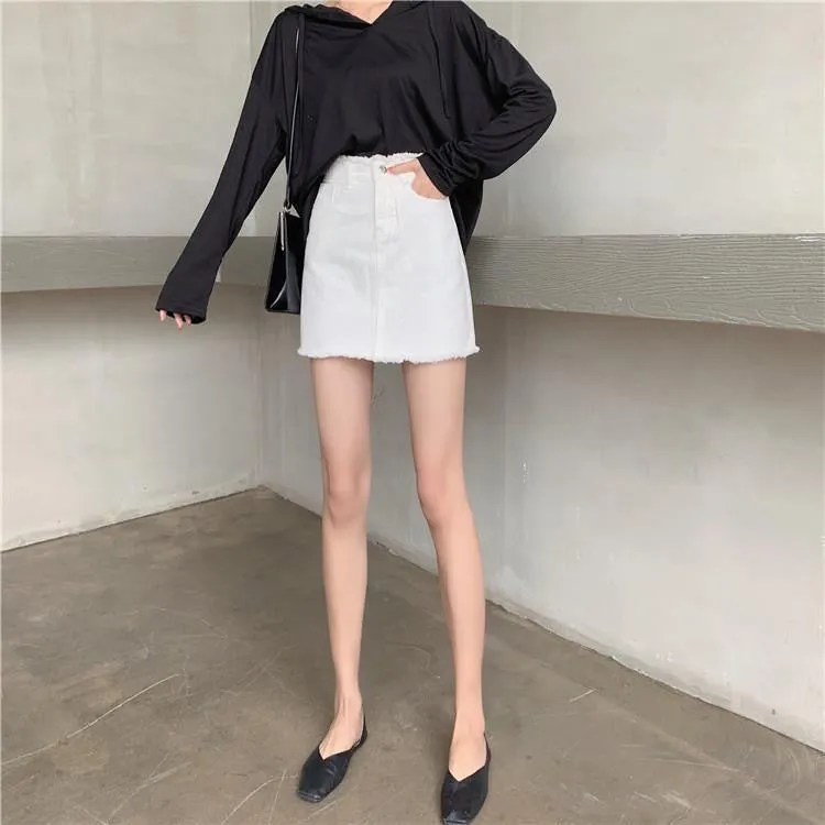 Skirt Women Hong Kong Slim Look High Waist White All-Matching Student Korean Hip Flattering A-Line Skirt