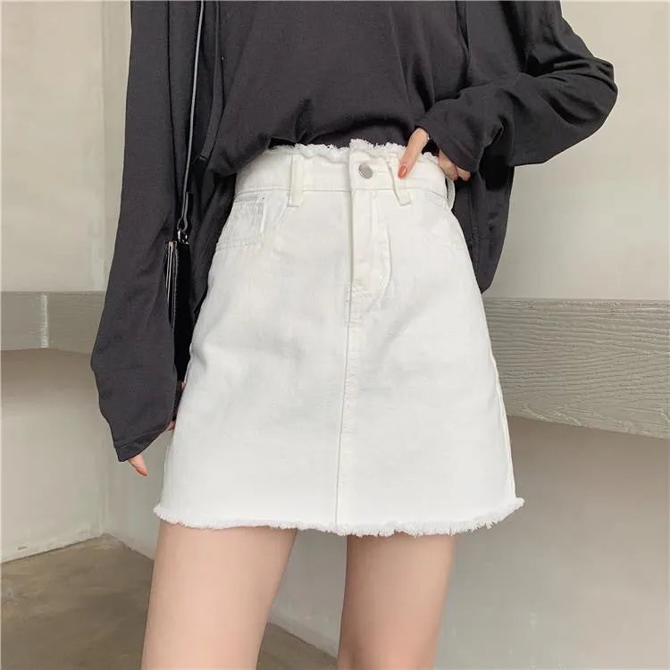 Skirt Women Hong Kong Slim Look High Waist White All-Matching Student Korean Hip Flattering A-Line Skirt