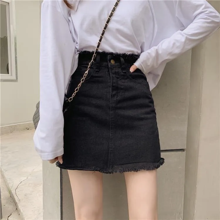 Skirt Women Hong Kong Slim Look High Waist White All-Matching Student Korean Hip Flattering A-Line Skirt