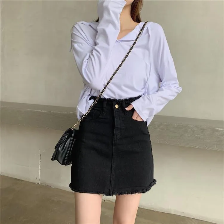 Skirt Women Hong Kong Slim Look High Waist White All-Matching Student Korean Hip Flattering A-Line Skirt