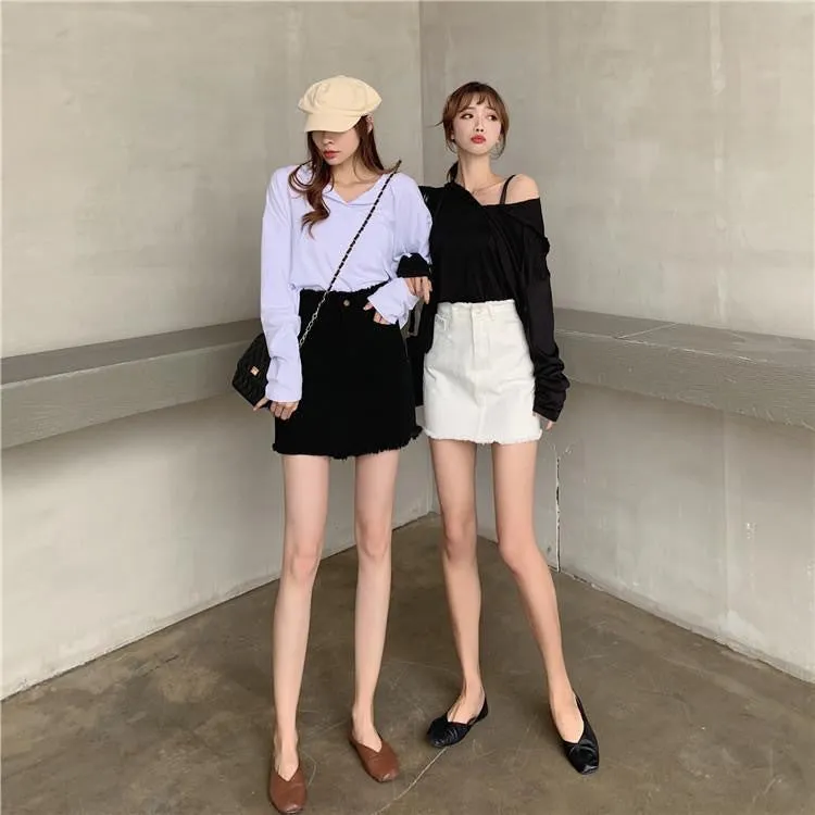 Skirt Women Hong Kong Slim Look High Waist White All-Matching Student Korean Hip Flattering A-Line Skirt