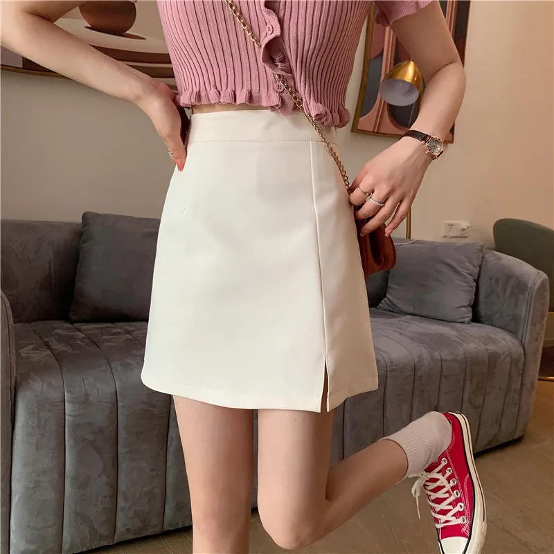 Skirt Women Summer Trendy Casual Hip Flattering Korean High Waist Slim Look Splitted Black A-Line Skirt