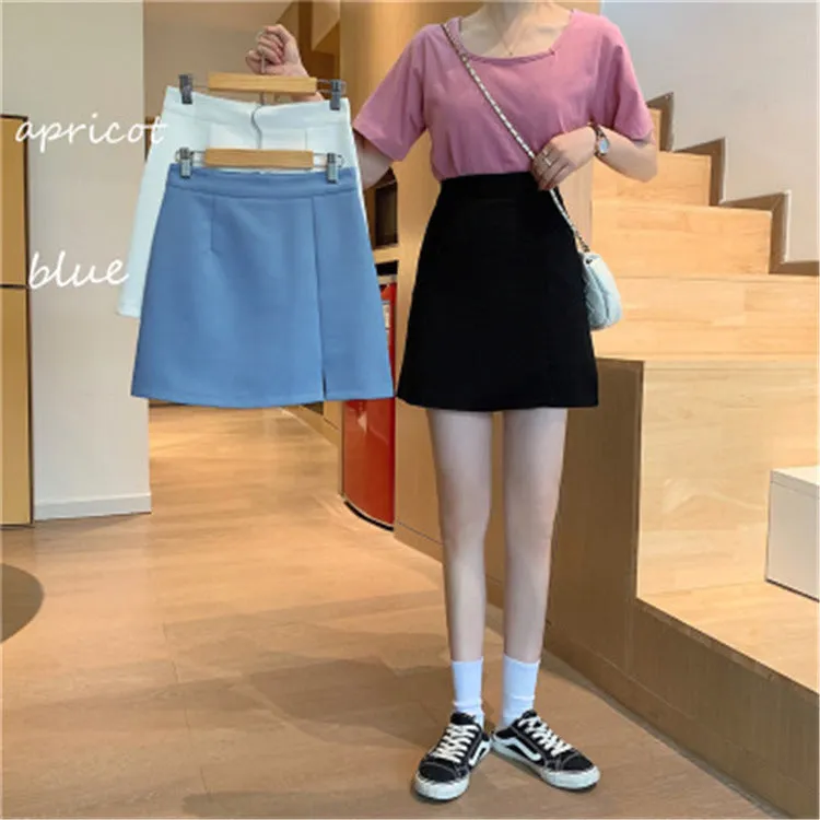 Skirt Women Summer Trendy Casual Hip Flattering Korean High Waist Slim Look Splitted Black A-Line Skirt