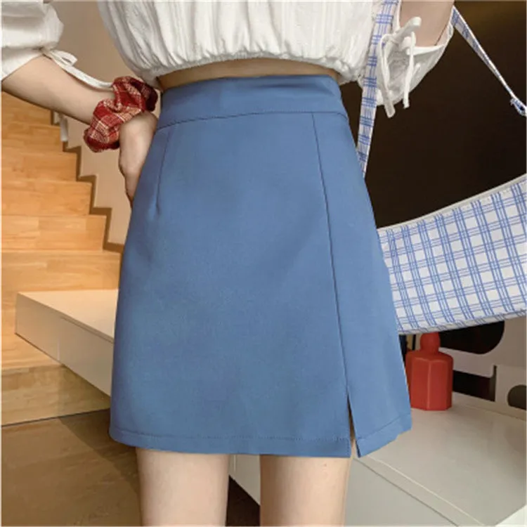 Skirt Women Summer Trendy Casual Hip Flattering Korean High Waist Slim Look Splitted Black A-Line Skirt