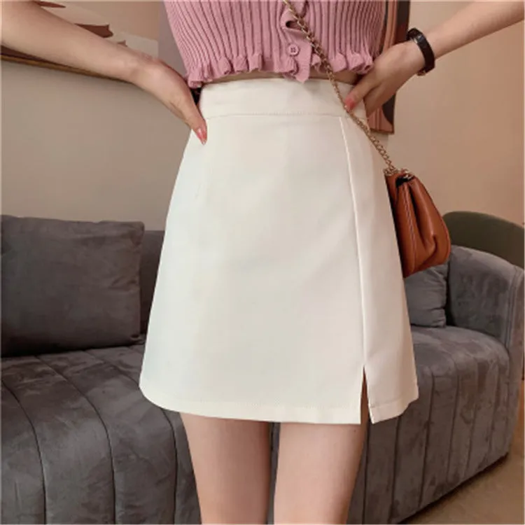Skirt Women Summer Trendy Casual Hip Flattering Korean High Waist Slim Look Splitted Black A-Line Skirt