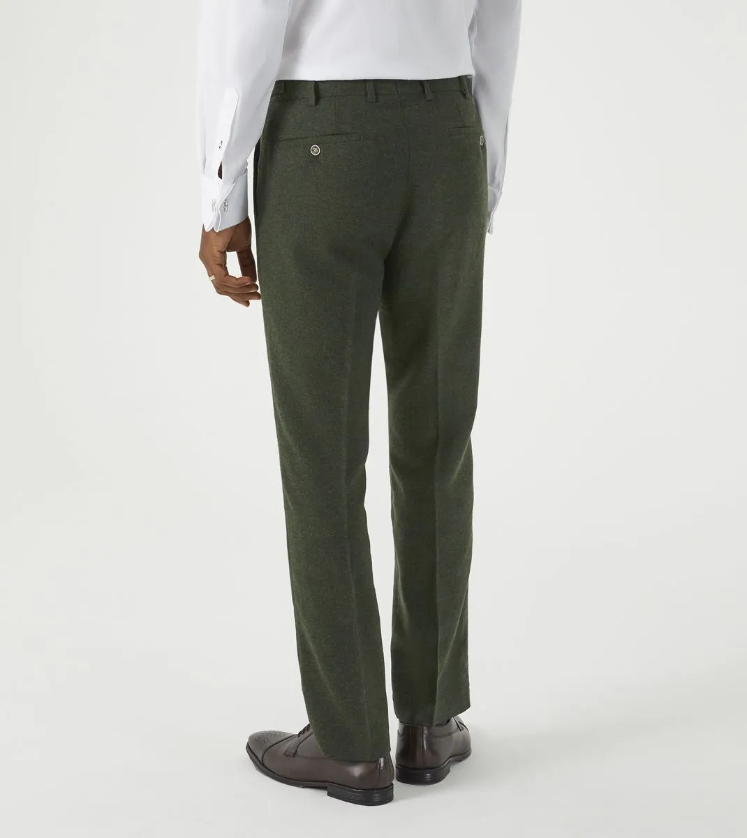 Skopes Jude Suit Tailored Fit Trousers For Men in Olive Green Tweed Herringbone, 30W to 58W