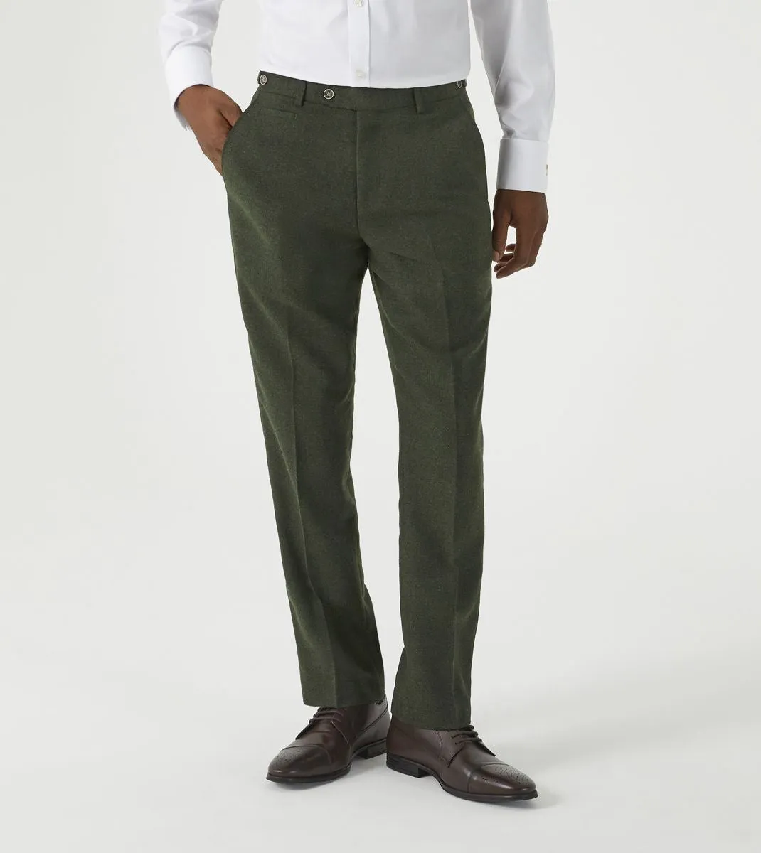 Skopes Jude Suit Tailored Fit Trousers For Men in Olive Green Tweed Herringbone, 30W to 58W