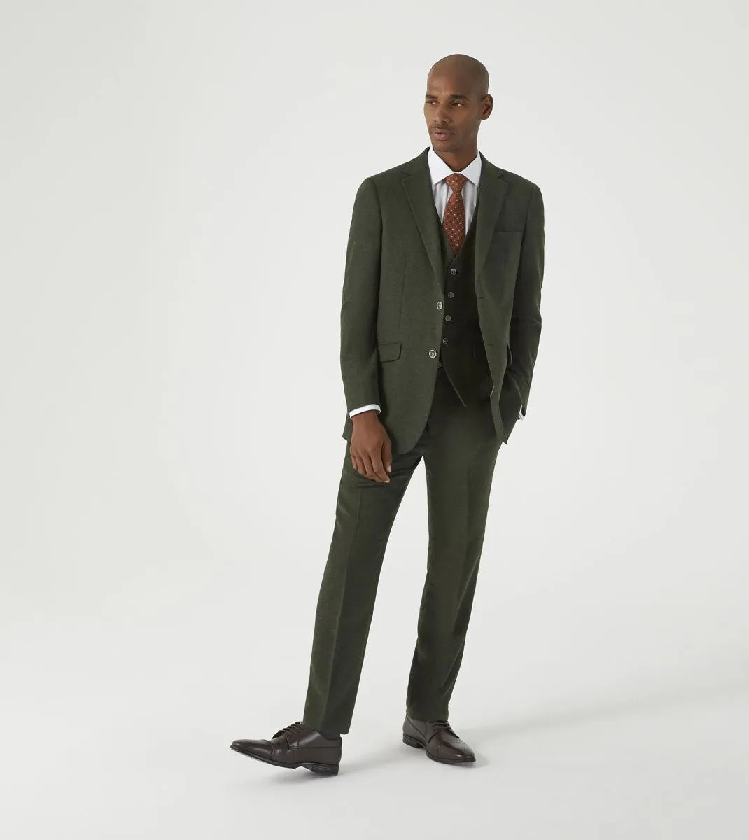 Skopes Jude Suit Tailored Fit Trousers For Men in Olive Green Tweed Herringbone, 30W to 58W