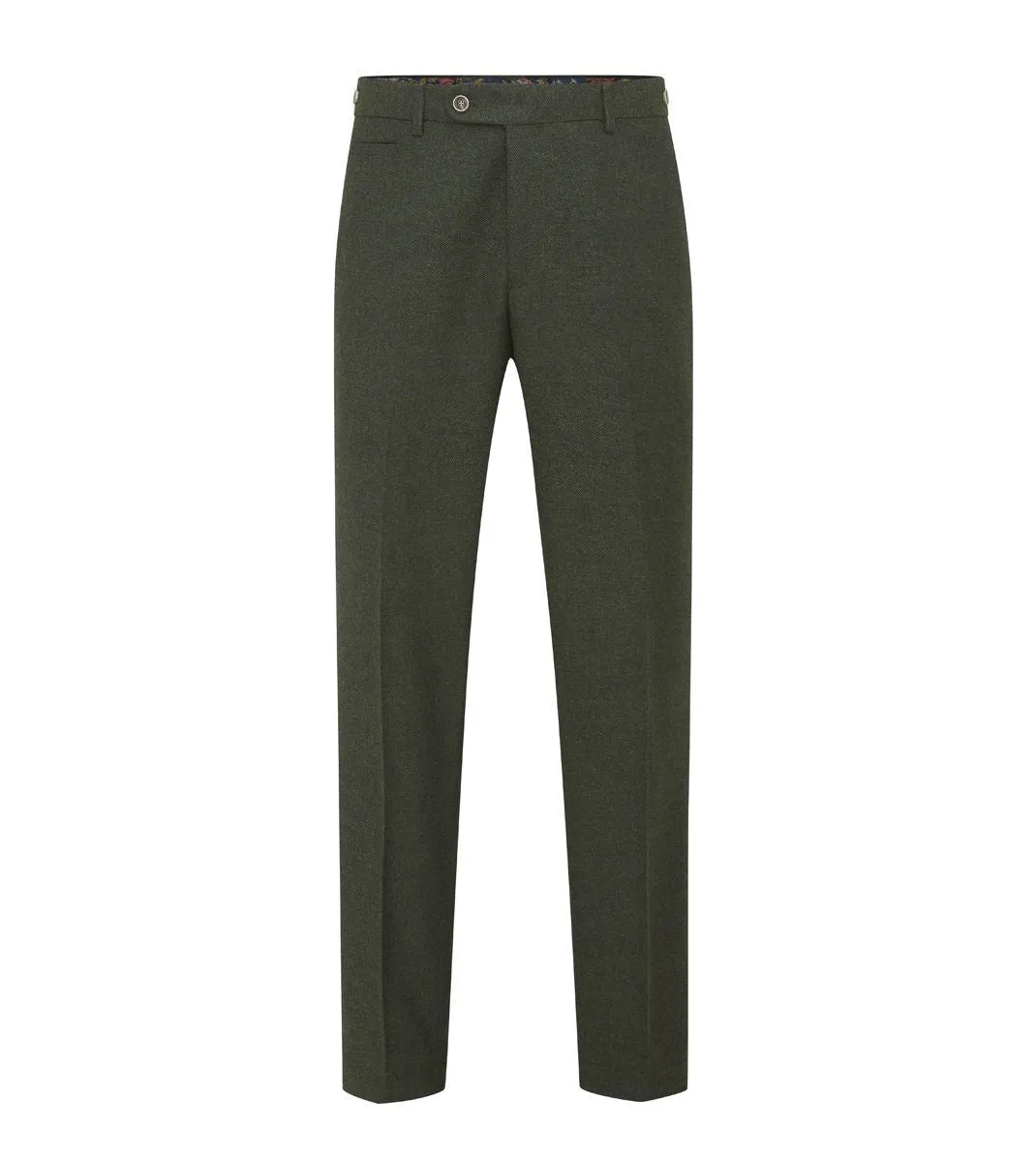 Skopes Jude Suit Tailored Fit Trousers For Men in Olive Green Tweed Herringbone, 30W to 58W