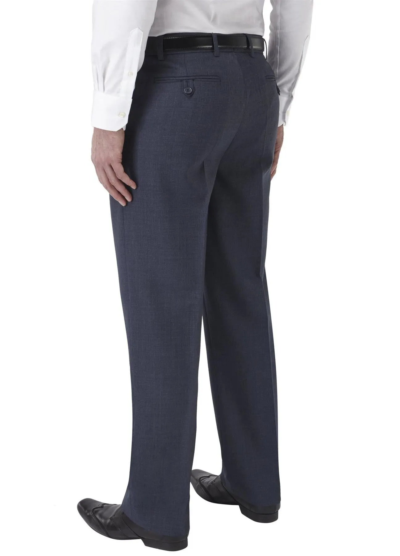 SKOPES Mens Wool Blend Flat Front Trousers in Airforce Blue