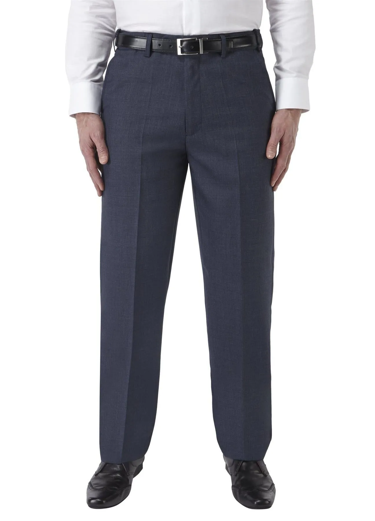 SKOPES Mens Wool Blend Flat Front Trousers in Airforce Blue