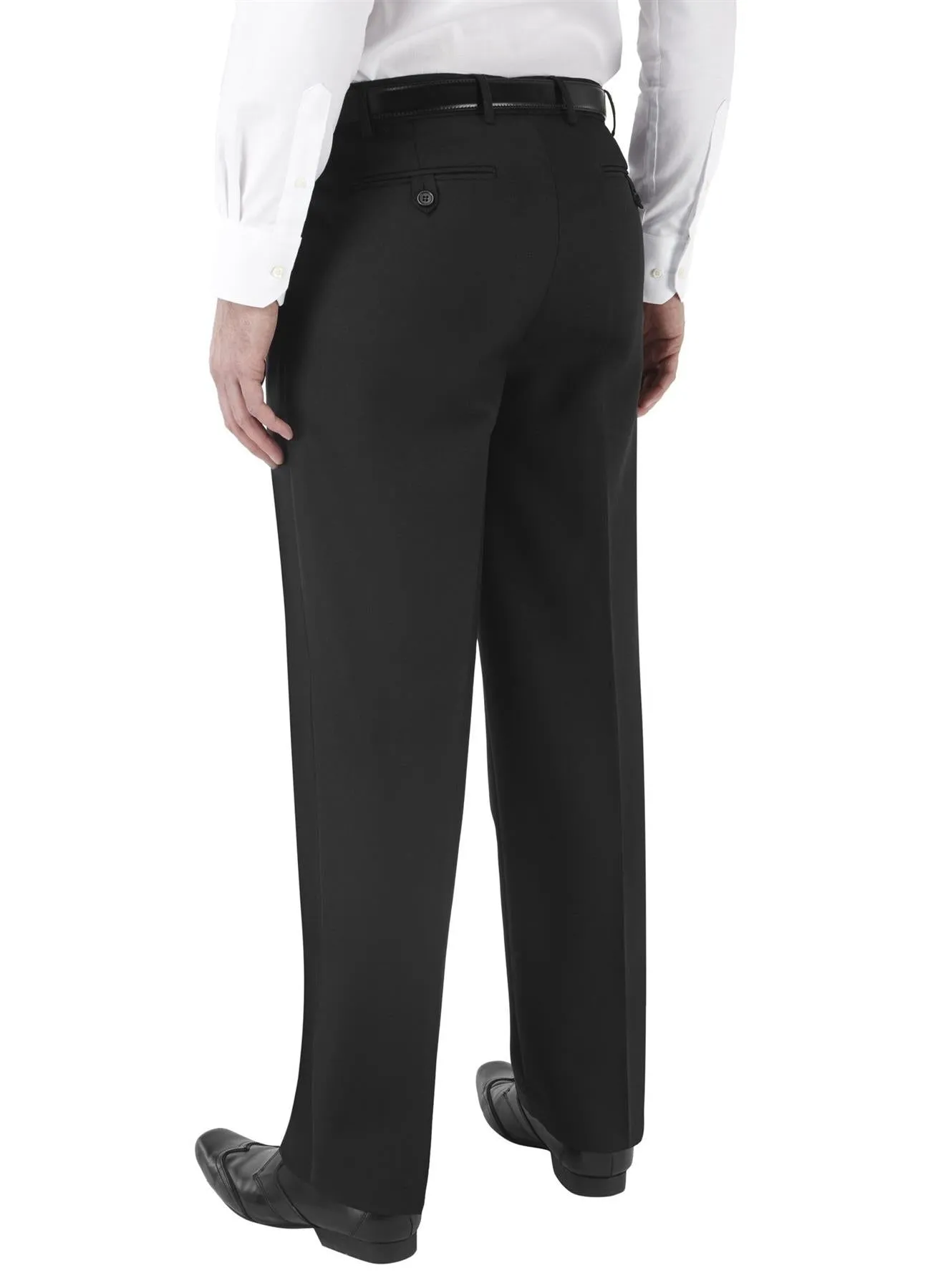 SKOPES Mens Wool Blend Flat Front Trousers in Black
