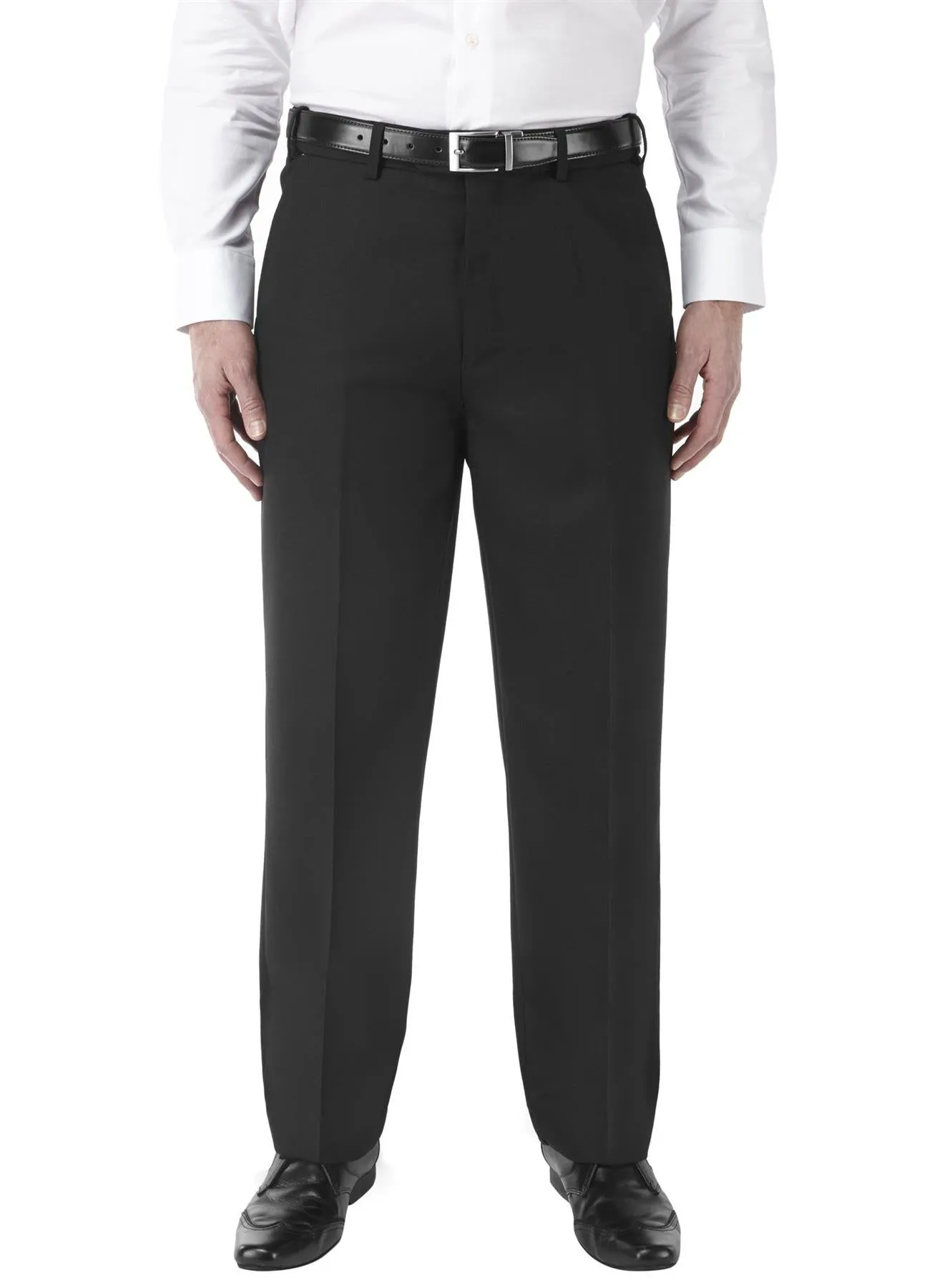 SKOPES Mens Wool Blend Flat Front Trousers in Black