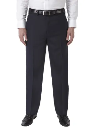 SKOPES Mens Wool Blend Flat Front Trousers in Navy