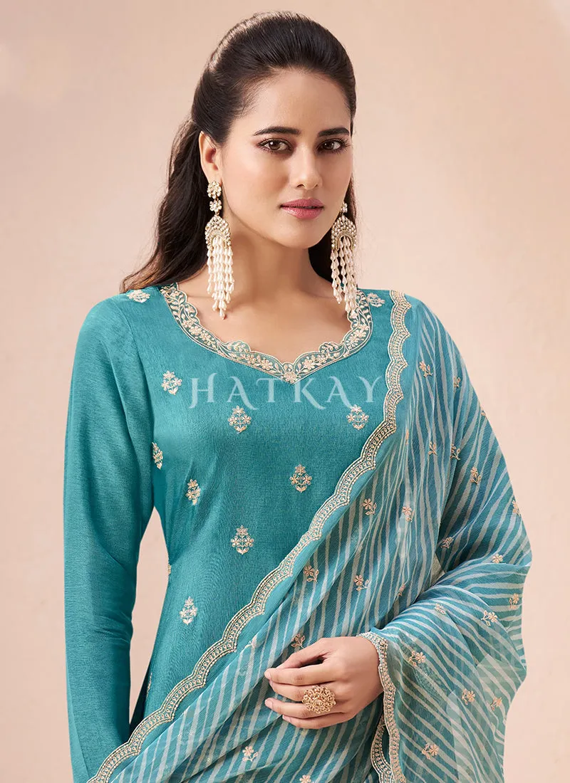 Sky Blue Embroidered Casual Salwar Kameez