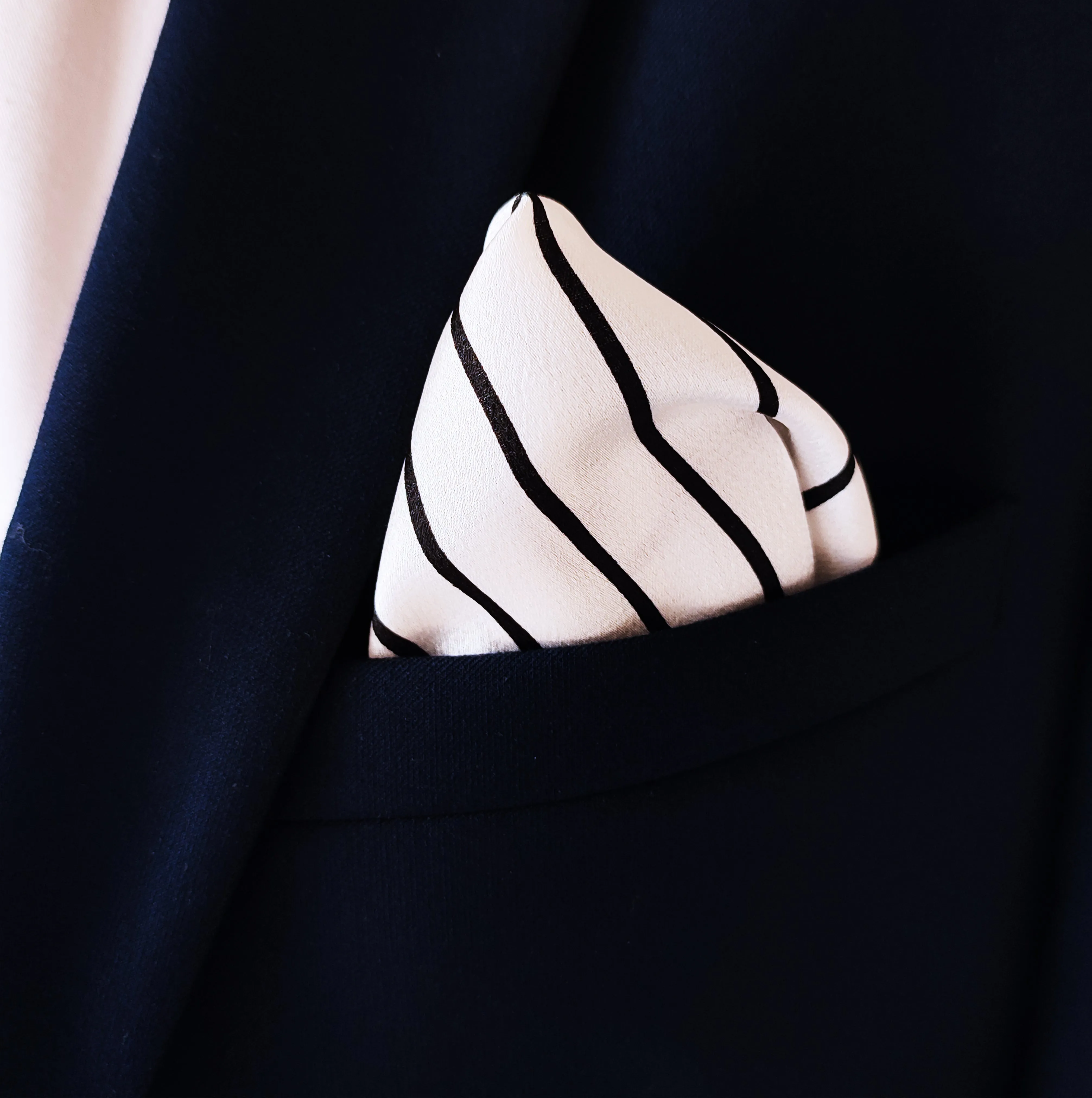 Sleek Black & White Stripes - Silk Pocket Squares