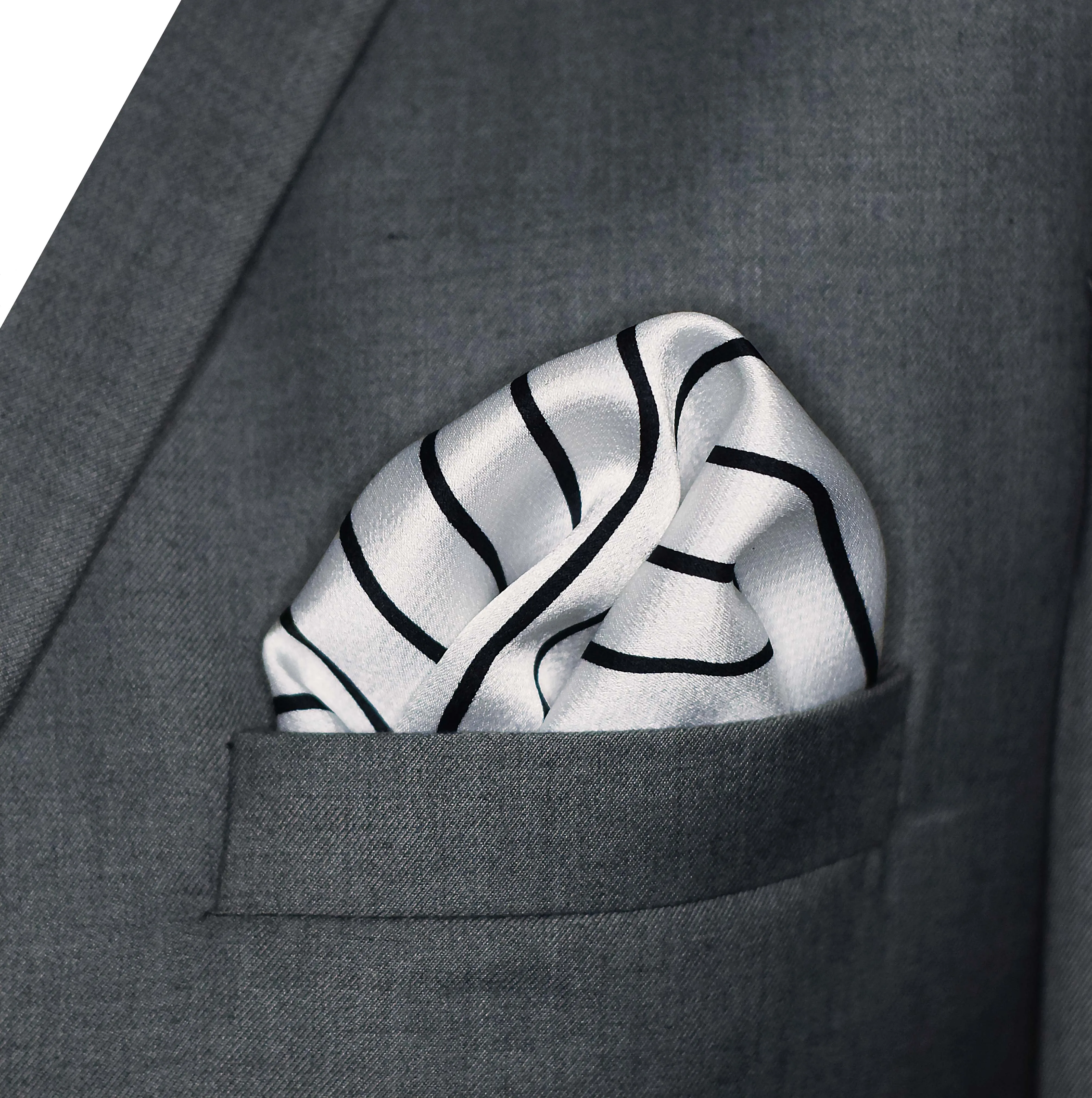 Sleek Black & White Stripes - Silk Pocket Squares
