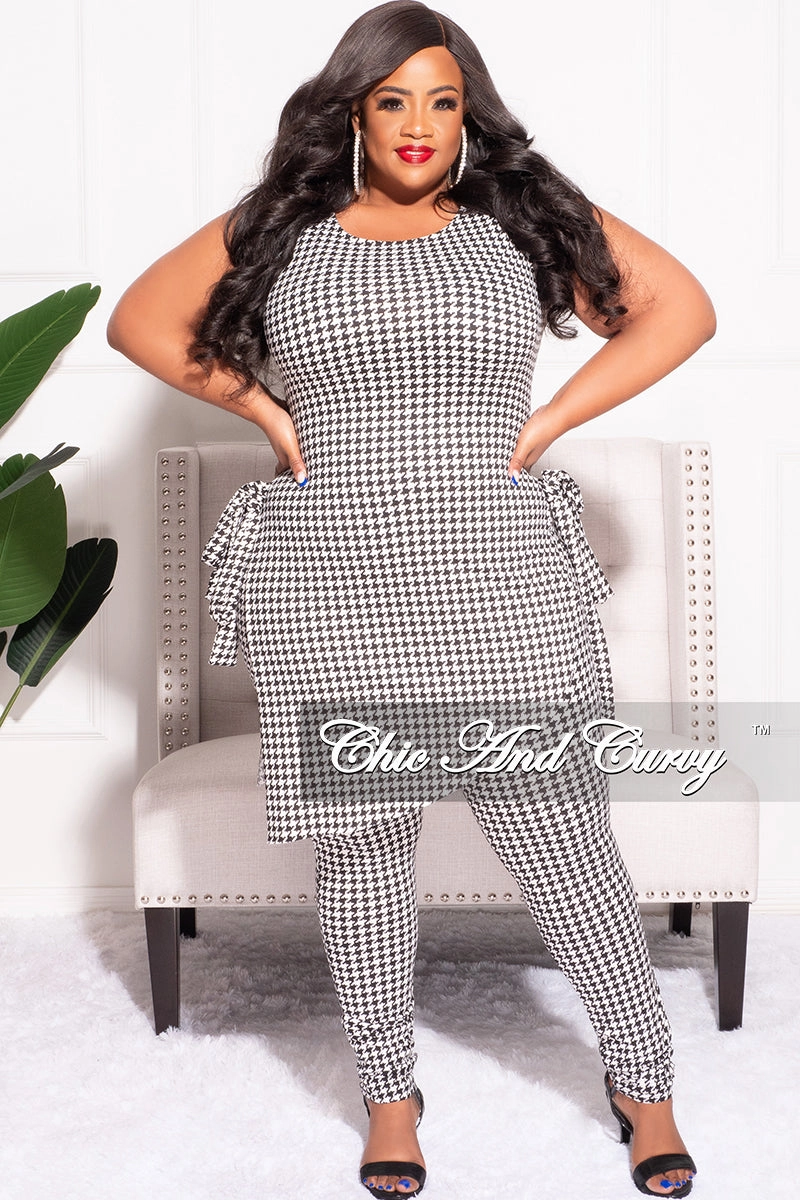Non Binding Waist Quick Access Zippers Final Sale Plus Size 2pc Sleeveless Top and Pants Set in Black and White Houndstooth Print