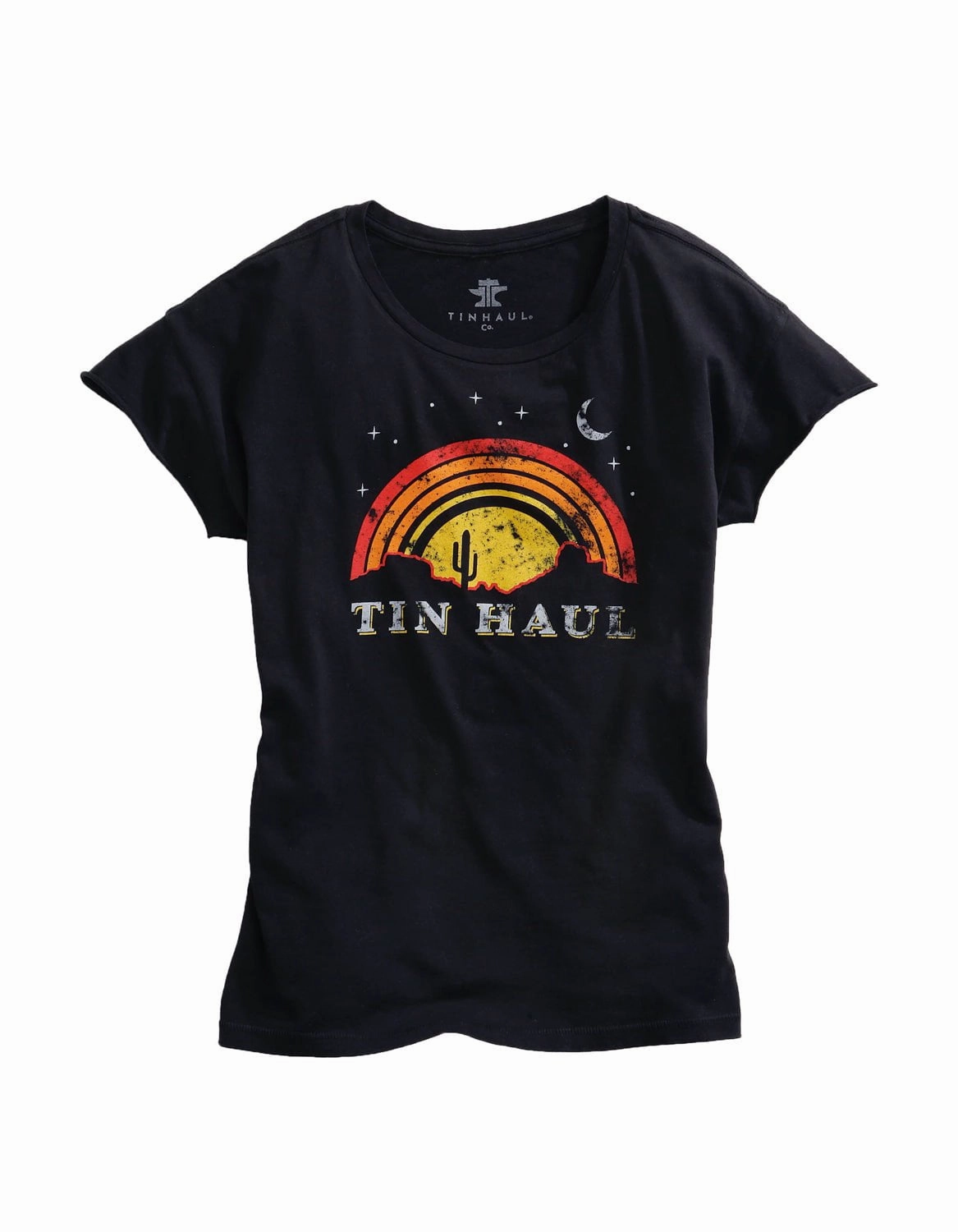 Tin Haul Womens Black 100% Cotton Sunset and Moon S/S T-Shirt Sports Ready Comfortable Wear