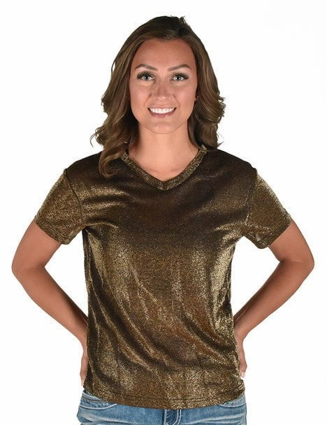 UV Protective Fabric Cowgirl Tuff Womens Shimmer Breathe V Copper Nylon S/S T-Shirt