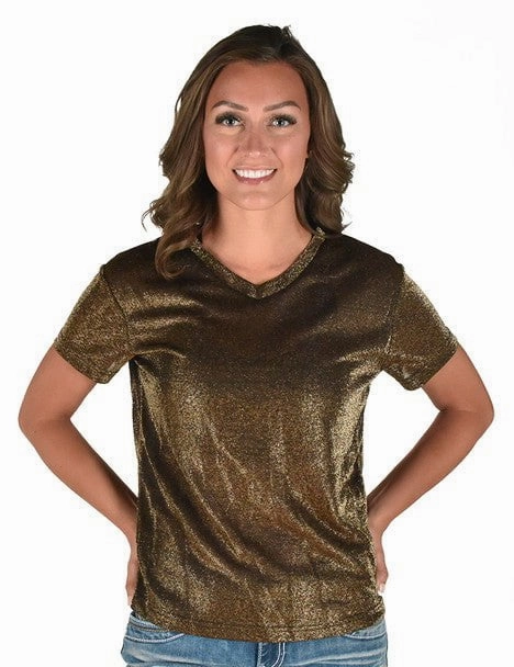 Seamless Side Panels Cowgirl Tuff Womens Shimmer Breathe V Copper Nylon S/S T-Shirt