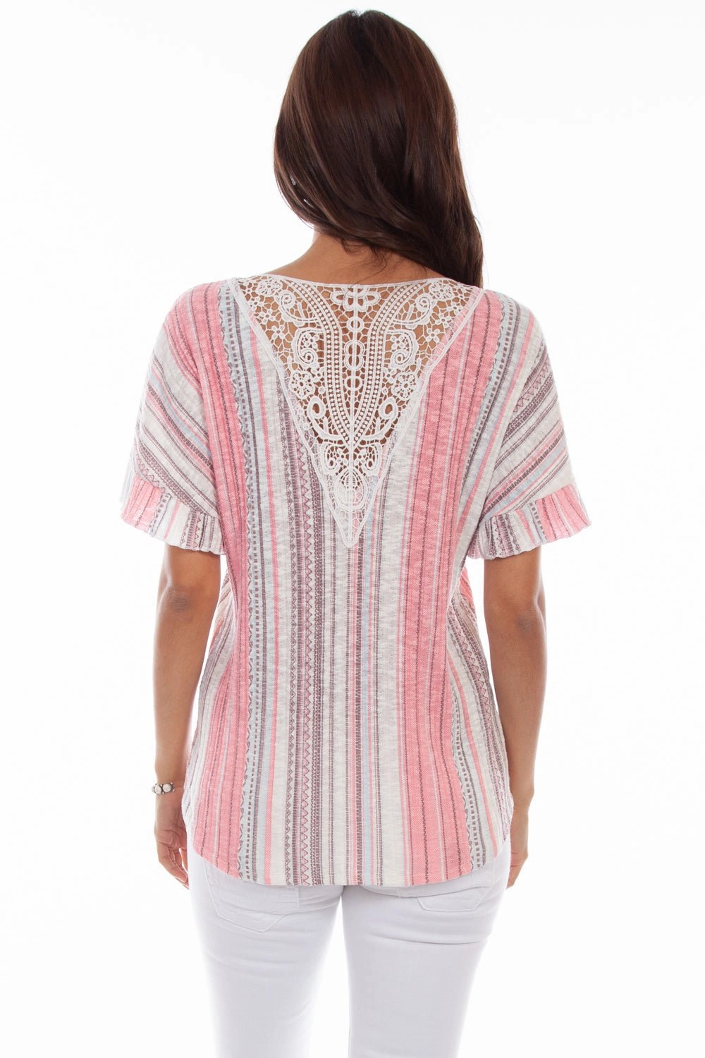 Tailored Fit Fashion Forward Design Scully Womens Clay/Coral Cotton Blend Tie Front S/S Blouse