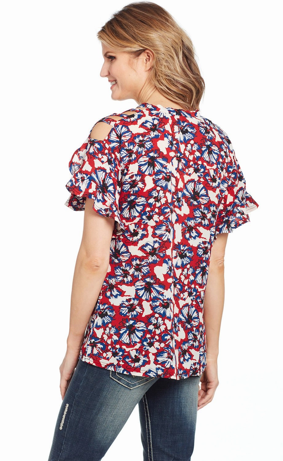 Hypoallergenic Lining Cowgirl Up Womens Multi-Color Polyester Floral Blouse S/S