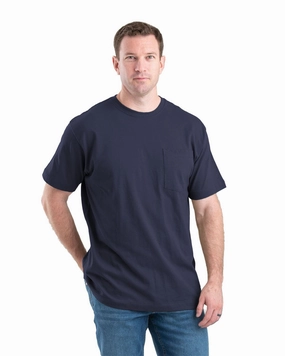 Berne Apparel Mens Heavyweight Pocket Tee Navy 100% Cotton S/S T-Shirt Comfy Vibe