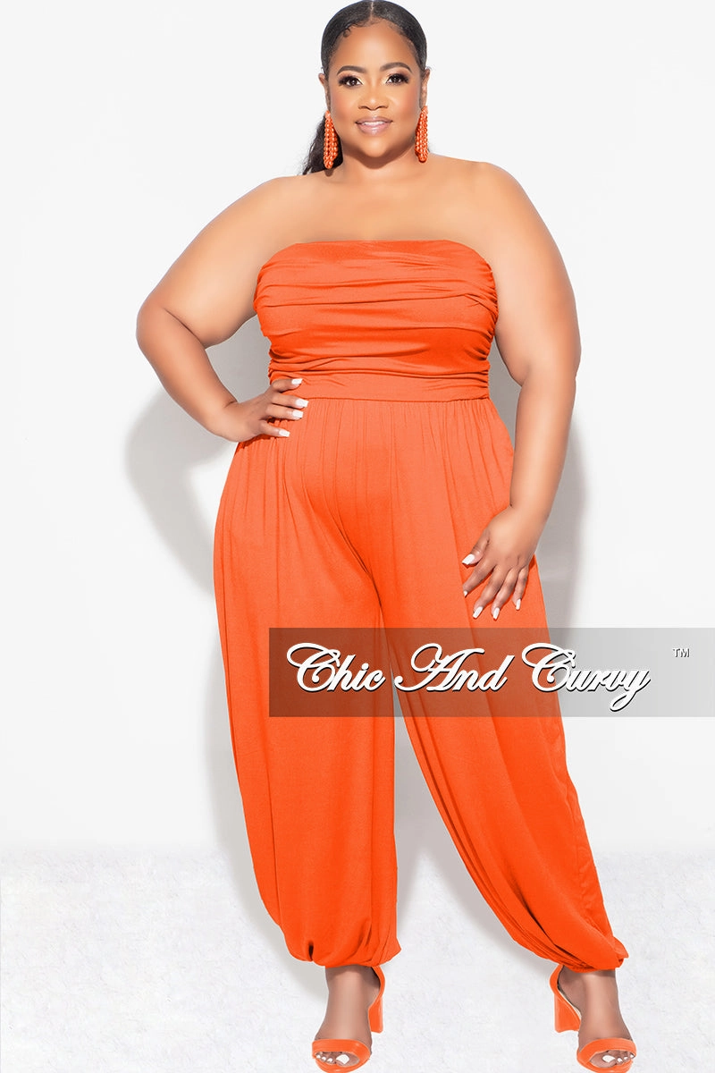 Anti Snag Threading simple design Final Sale Plus Size Strapless Jumpsuit in Orange