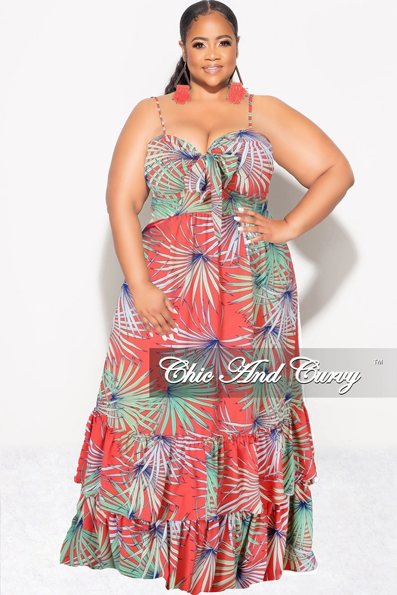 tailored look Final Sale Plus Size Tank Maxi Dress in Chiffon in Tomato, Green & Blue Summer