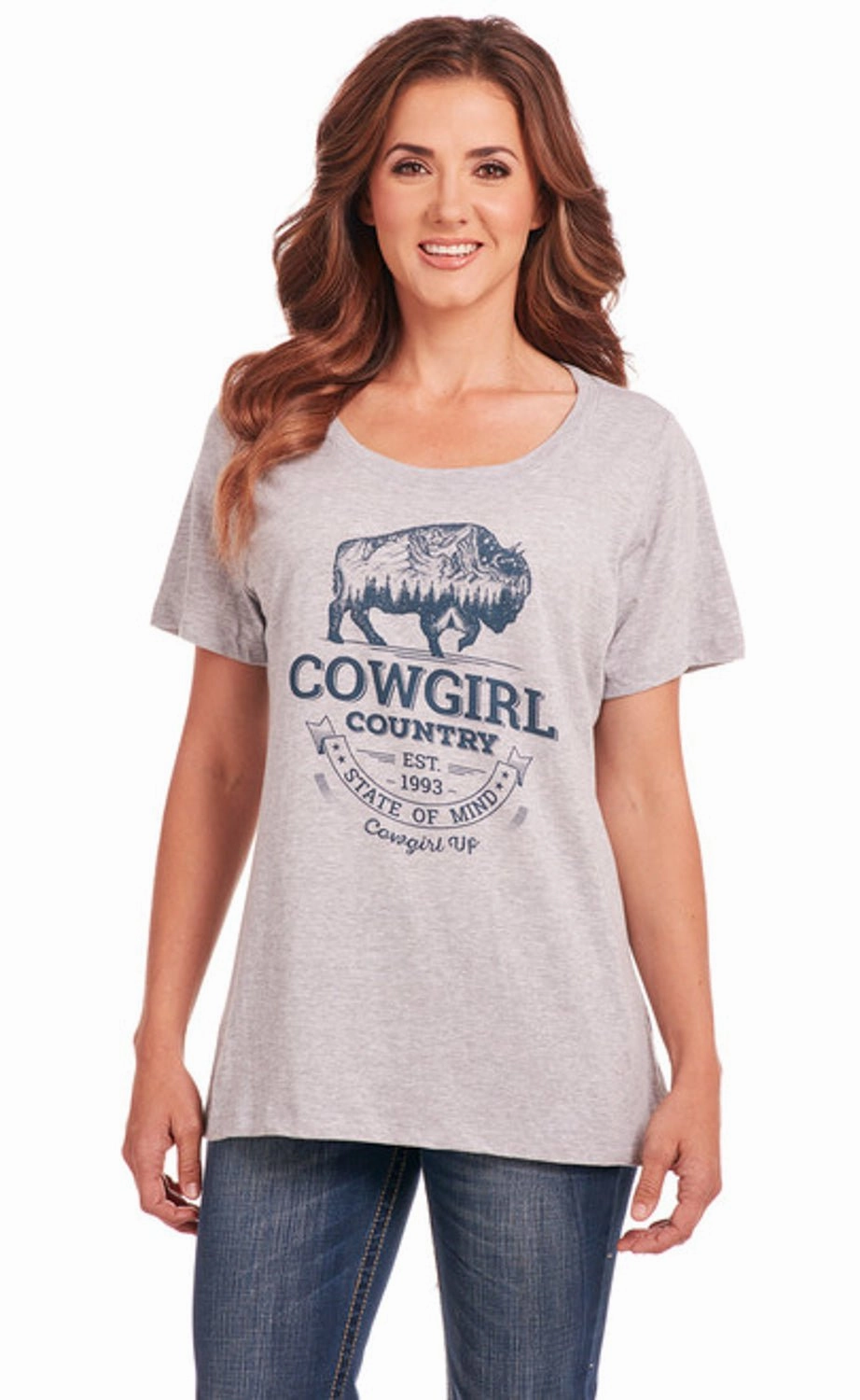 Cowgirl Up Womens Country Scoop Neck Heather Grey 100% Cotton S/S T-Shirt Fashion-Forward