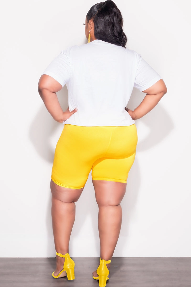 Final Sale Plus Size Biker Shorts in Soft Yellow Stretch Motion