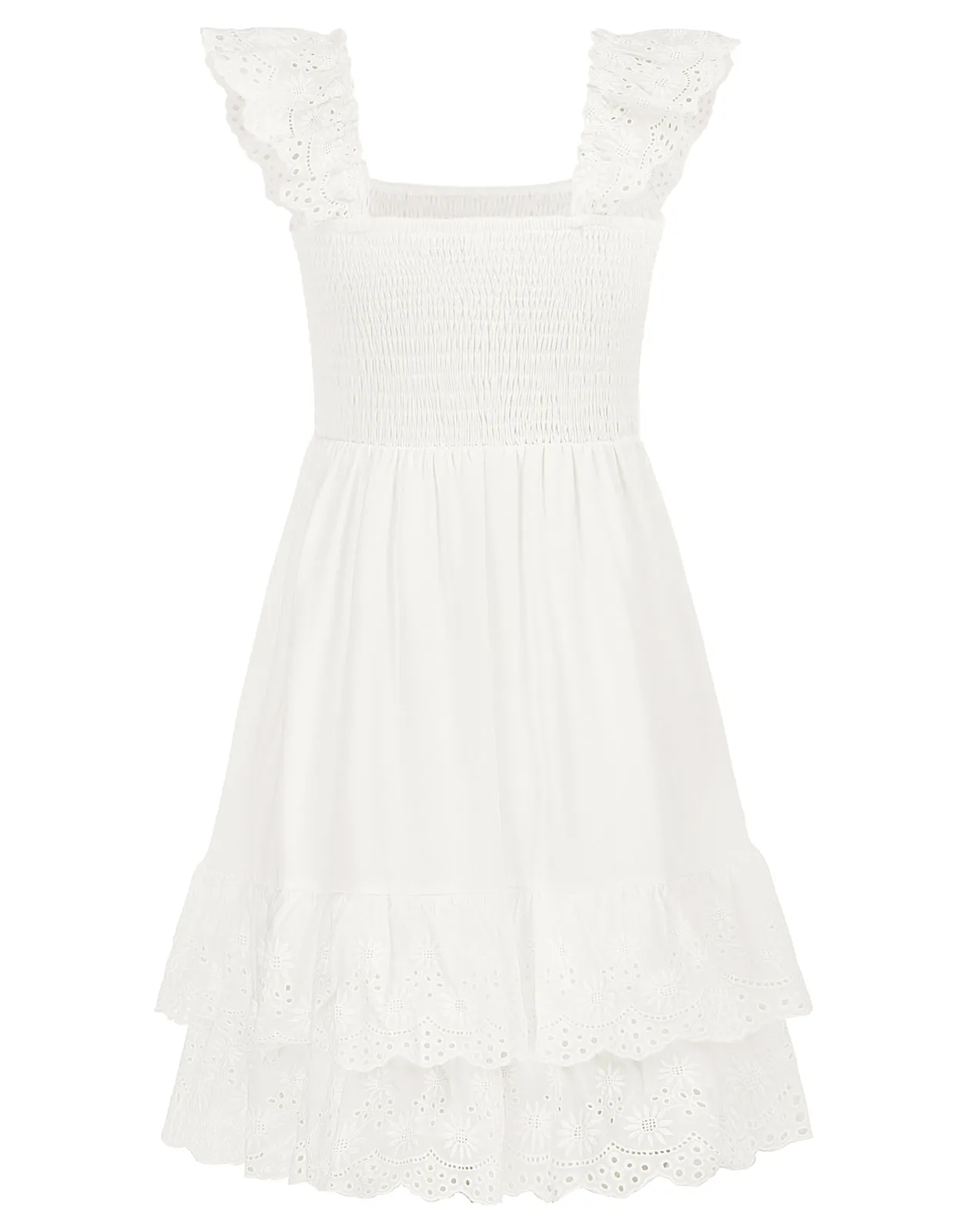 Sleeveless Smocked Bodice Tiered A-Line Dress