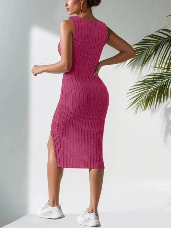 sleeveless suspender dress short side slit skirt square neck sexy skirt