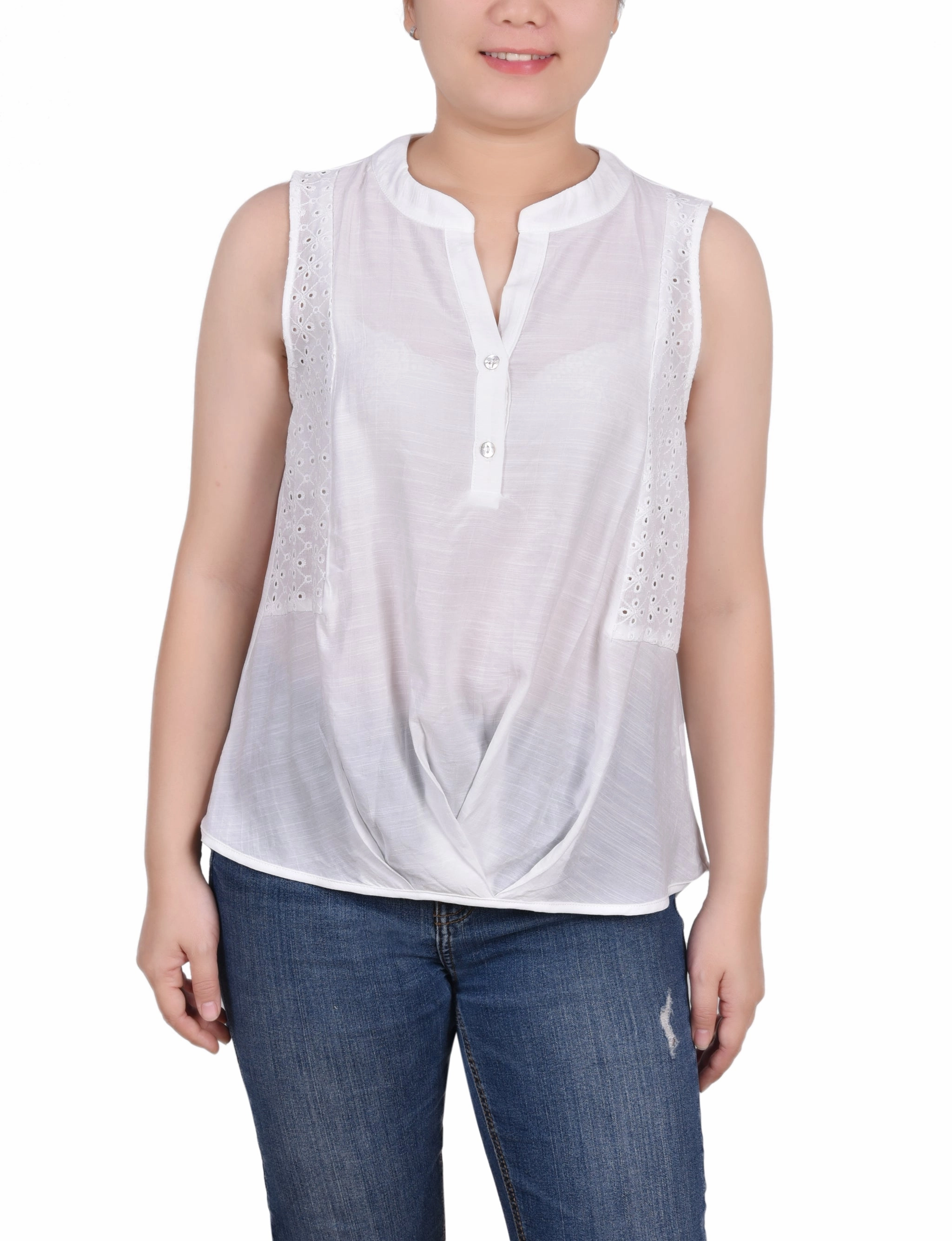 Recycled Polyester Material Zero Waste Production Label Sleeveless Blouse With Eyelet Insets