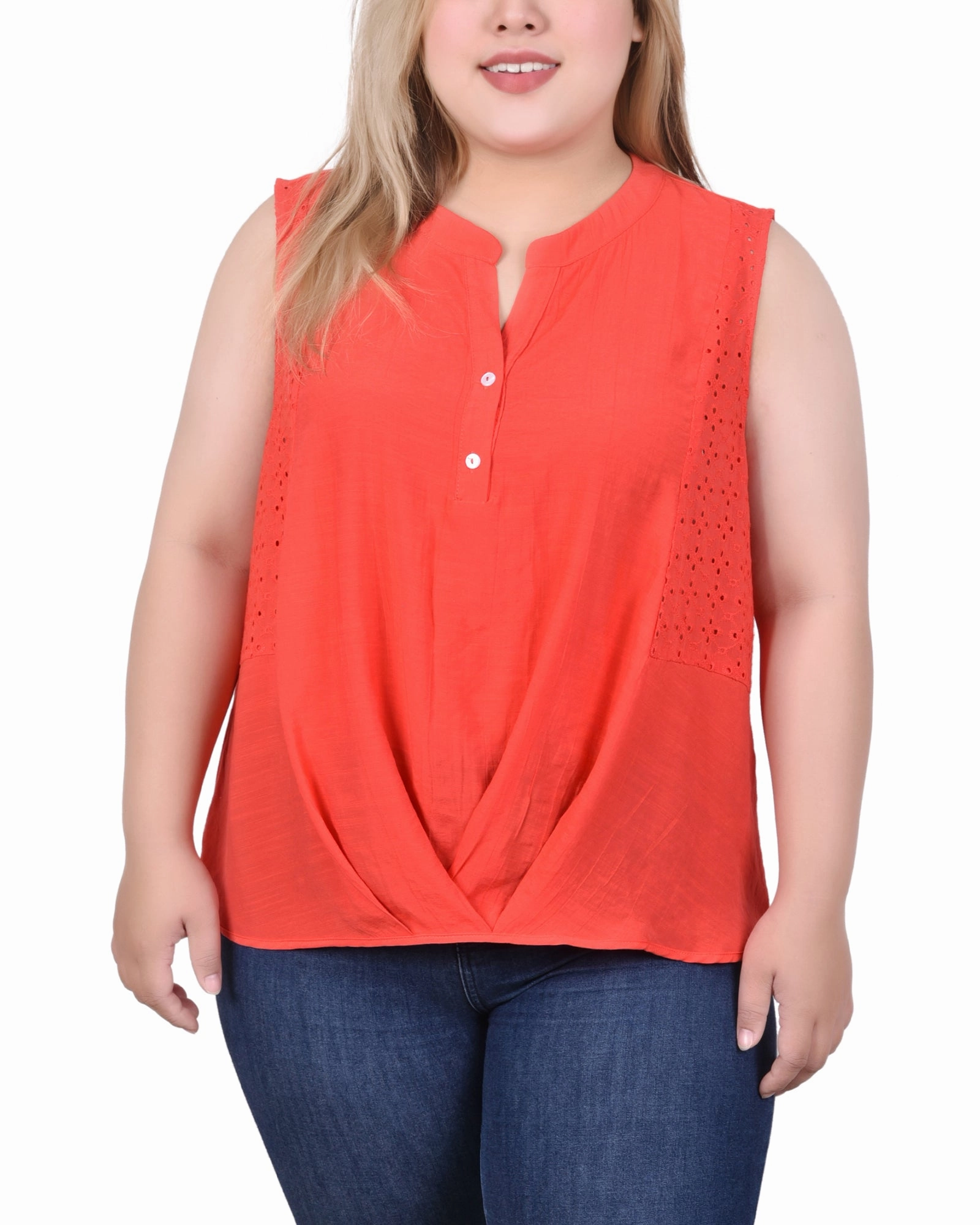 Sleeveless Blouse With Eyelet Insets Stylish Look AbrasionResistantFabric