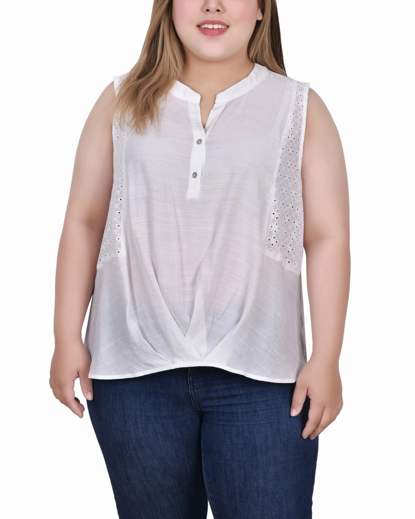Sleeveless Blouse With Eyelet Insets Sustainable Material Blend High Visibility Trim