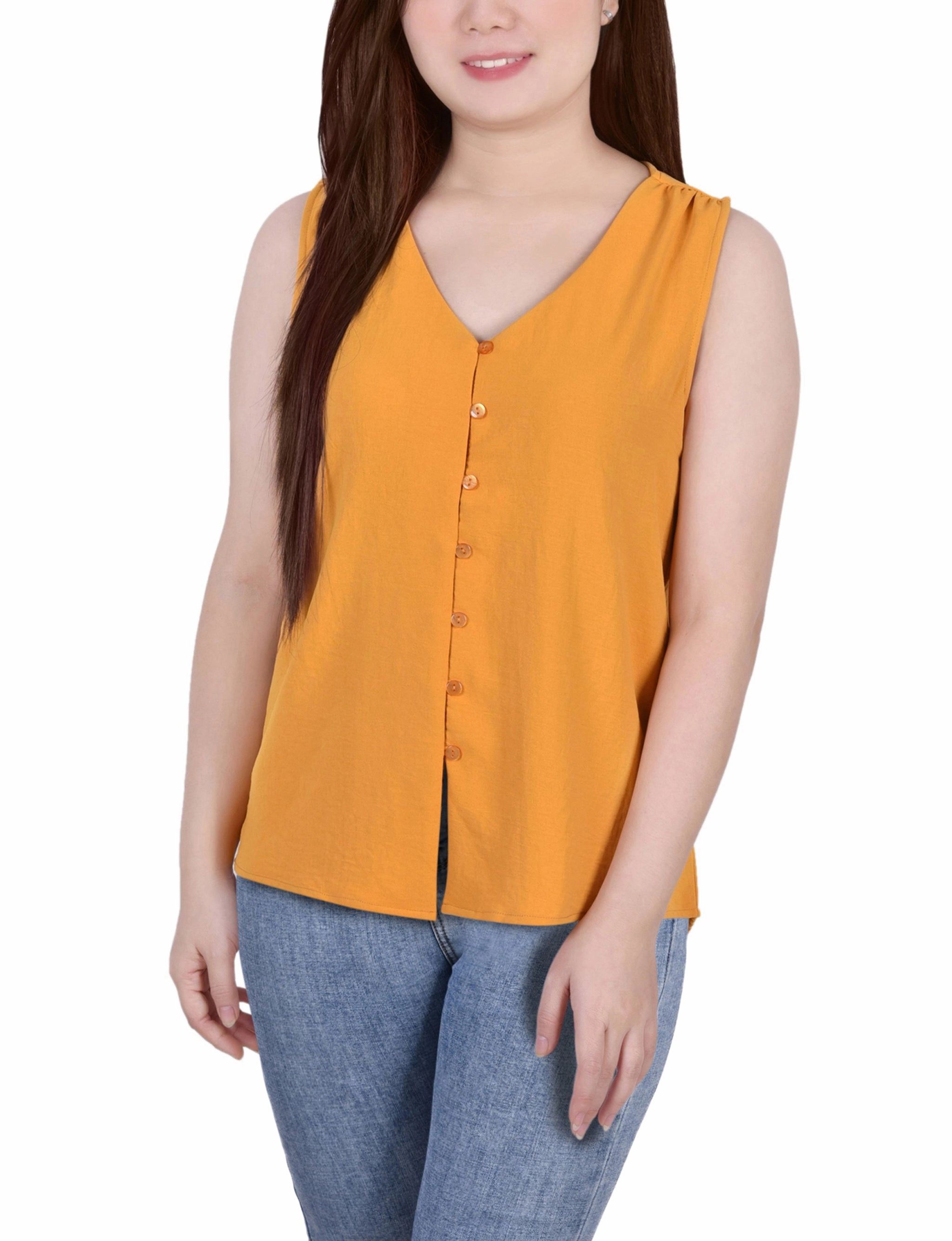 Comfortable Look OEKOTEX Certified Fabric Sleeveless Button Front Blouse