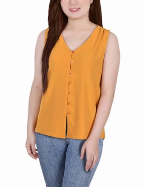 Sleeveless Button Front Blouse RollUpCuff