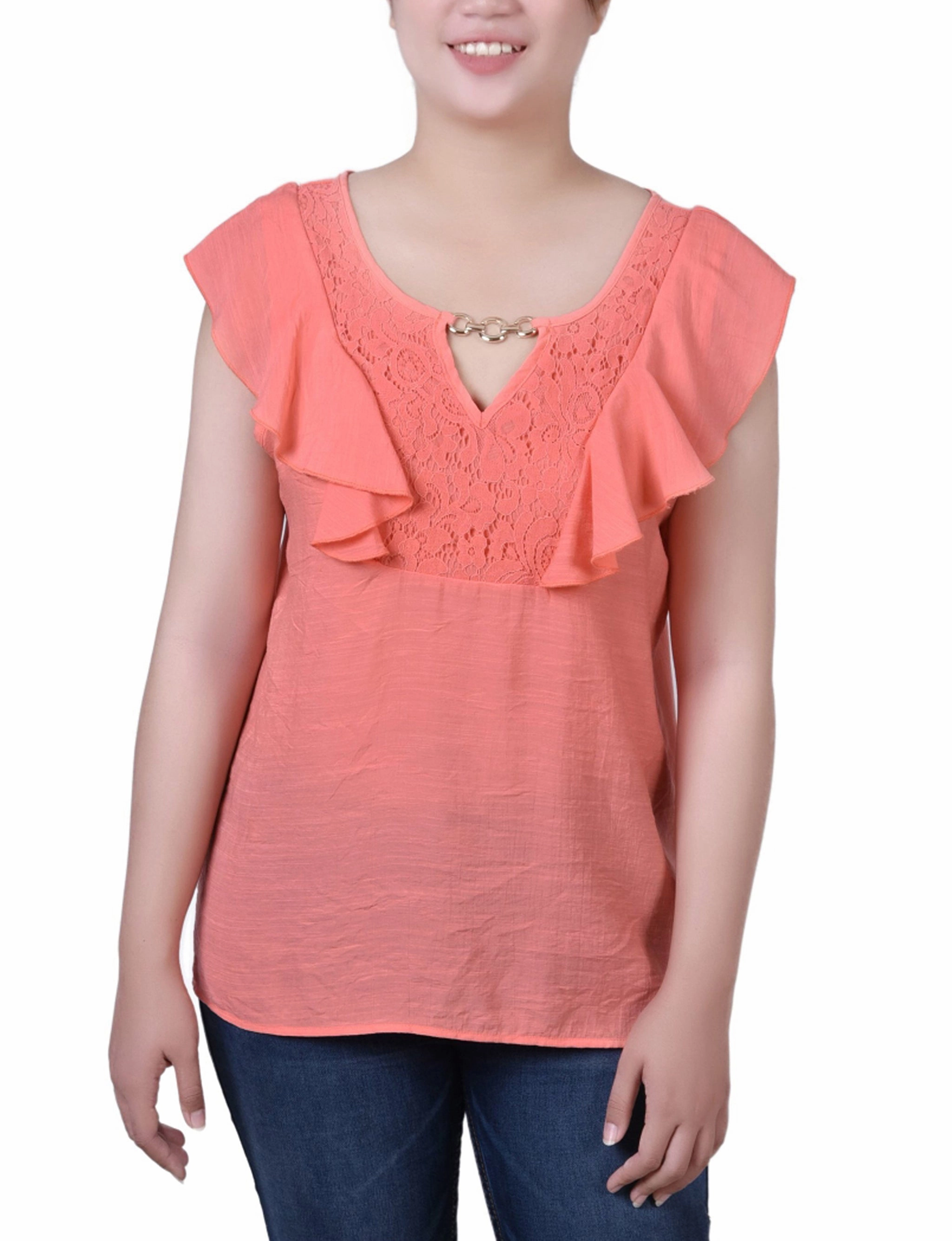 Thermal Insulation VersatileLayering Sleeveless Flutter Yoke Blouse