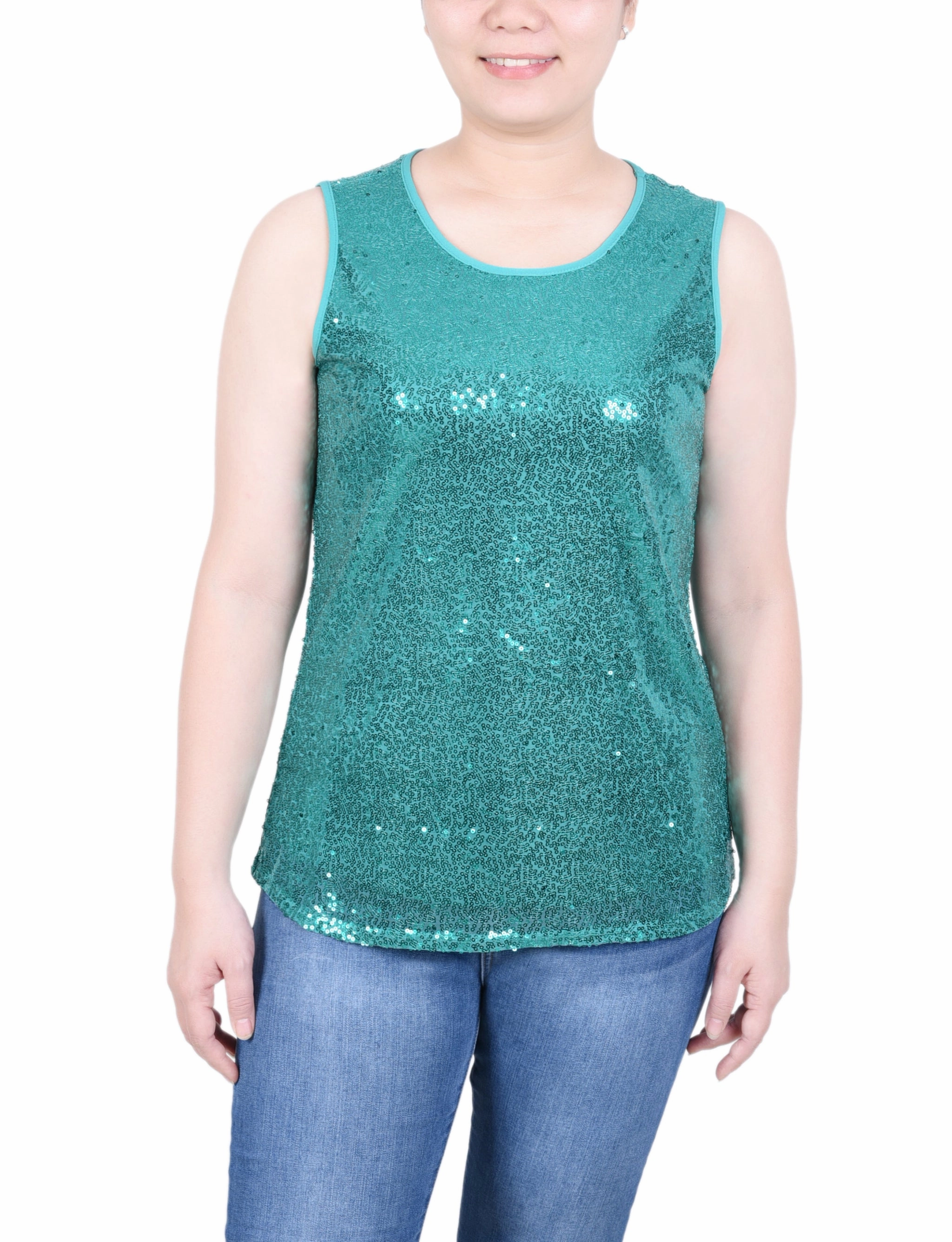 Sleeveless Sequined Tank Top With Combo Banding StretchComfortDesign