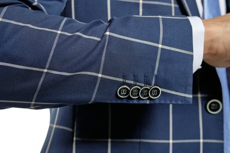 Slim Fit Blue Windowpane Two Piece Suit GB-315
