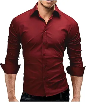 Slim Fit Dress Shirts for Men Cotton Long Sleeve Button Shirt Wrinkle Free Stretch Top Business Work Formal Shirt