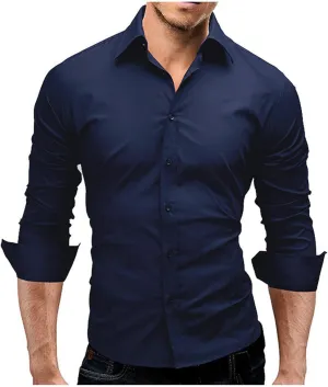 Slim Fit Dress Shirts for Men Cotton Long Sleeve Button Shirt Wrinkle Free Stretch Top Business Work Formal Shirt
