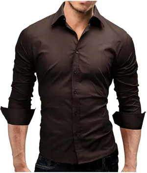 Slim Fit Dress Shirts for Men Cotton Long Sleeve Button Shirt Wrinkle Free Stretch Top Business Work Formal Shirt