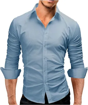 Slim Fit Dress Shirts for Men Cotton Long Sleeve Button Shirt Wrinkle Free Stretch Top Business Work Formal Shirt
